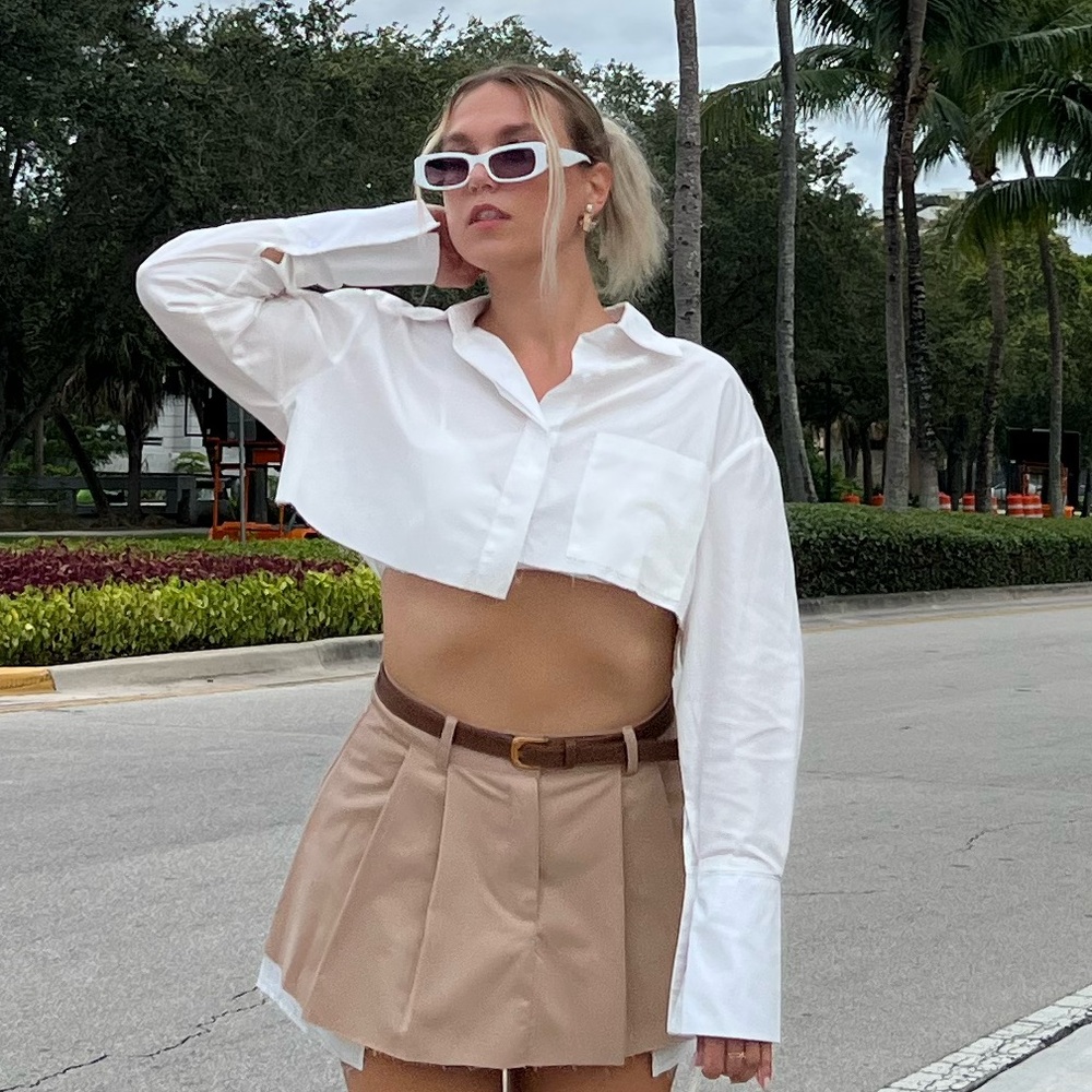 Button down Front Pocket Crop Shirt